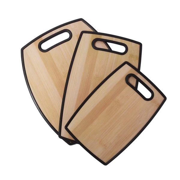 3Pc Plastic Cutting Board Set Bamboo-Designed, 8"x12", 9"x14", 12"x15", Plastic with Handle, Dishwasher Safe, Portable, and Stylish