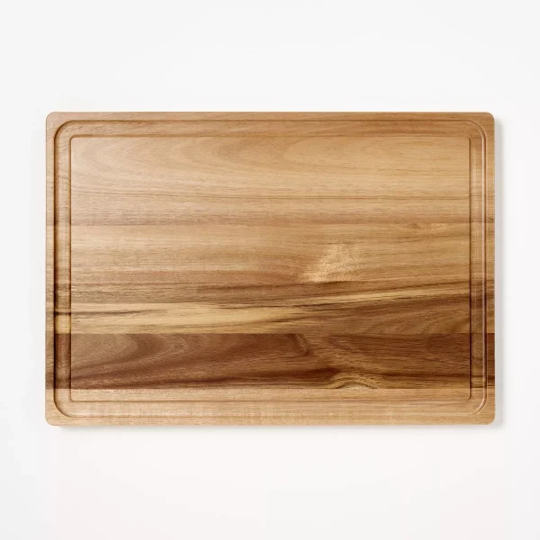 14"x20" Acacia Wood Carving Board with Juice Groove Natural: Reversible Wooden Cutting Board, Charcuterie